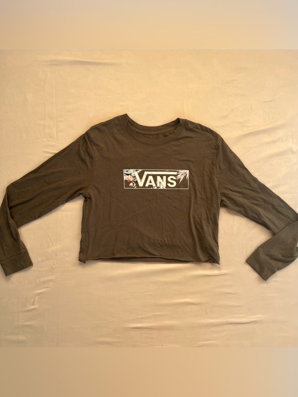 Vans Box Logo Long Sleeve Tee Size Medium Olive Green Graphic